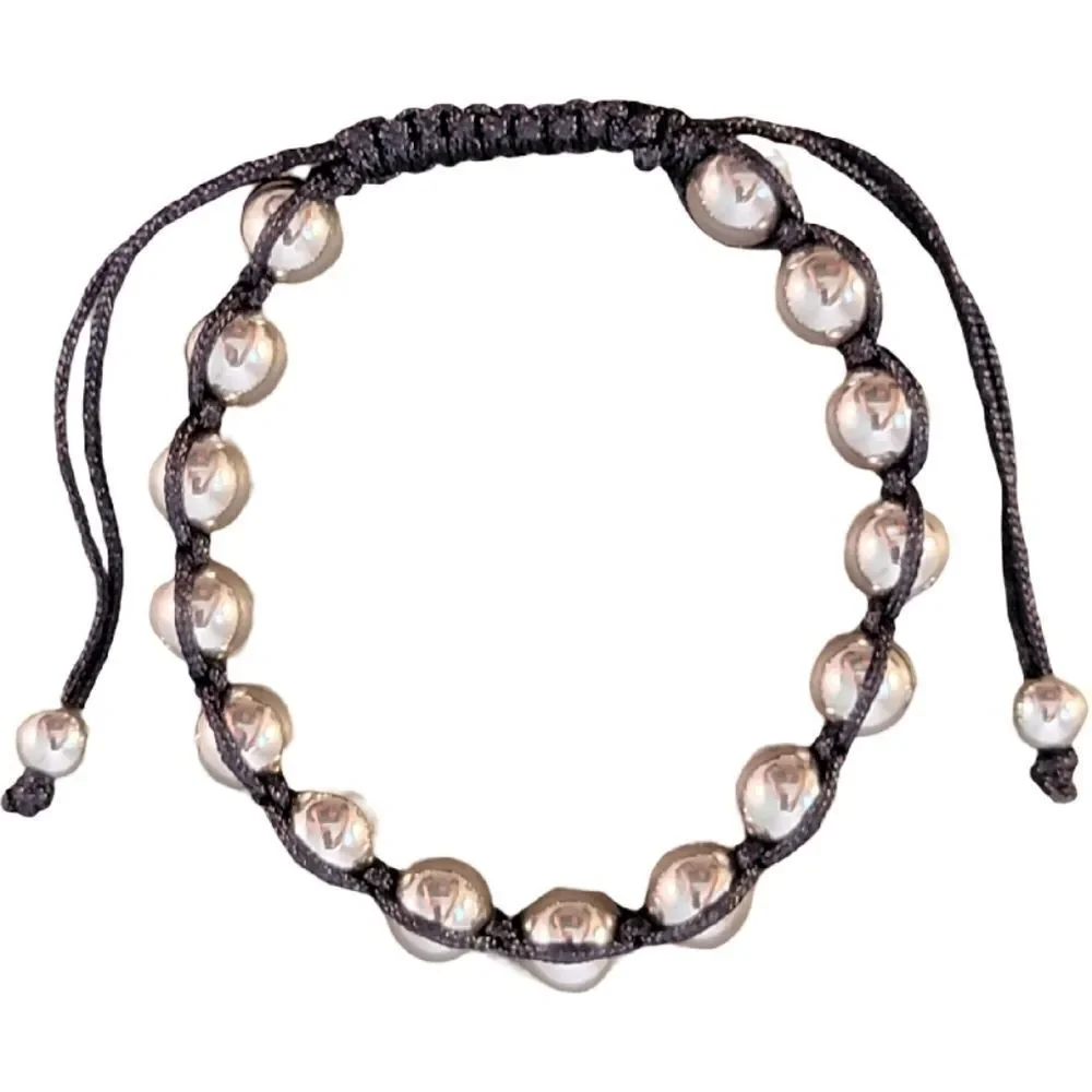 New Silver 8mm Stainless Steel Beaded Cord Adjustable Bracelet